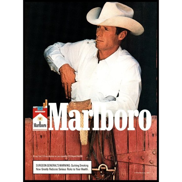 Marlboro | Art | 988 Marlboro Cigarettes Vintage Print Ad White Shirt Cowboy Hat Horse Stall Art